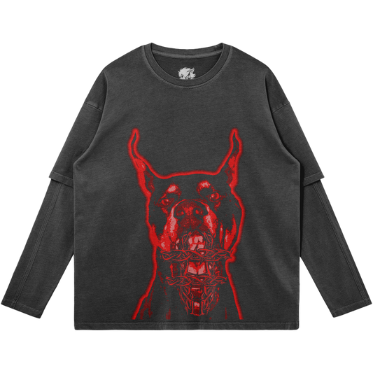 Hell Hound Faded Faux-layered Faded Long Sleeve
